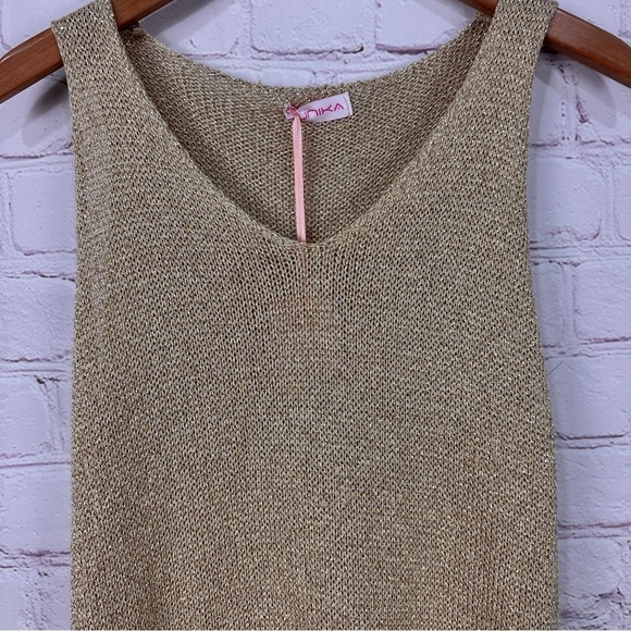 Yunika gold metallic dress swim coverup size small/ medium stretchy Italy vacay - Picture 4 of 12
